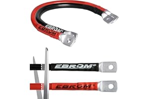 EBROM Batteriekabel rot + schwarz 12V / 24V, 30cm bis 5m, Querschnitt: 50 mm² Stromstärken bis 168A mit 2xM8 Kabelschuh/Ringösen für Versorgungsbatterien und Traktionsbatterien - 50mm2, Länge: 150 cm