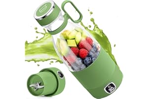 Frullatore portatile, MIAOKE 6 lame, spremiagrumi per frullati,mini frullatore da 350 ml con display a LED, ricaricabile tramite USB, batteria ricaricabile da 3000 mAh, per casa, viaggi,verde avocado