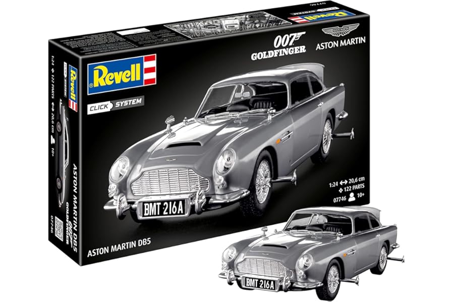 Revell 07746 James Bond Aston Martin DB5 (Click System) 1:24 Scale Unbuilt, Pre-Coloured, Click-Together (Non-Glue), Plastic Model Kit