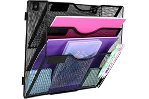HMXLJJY 3 Tier A4 Mesh Wall File Holder Organiser, Document Holder, Mail Magazine Storage Rack for Office Home, Black
