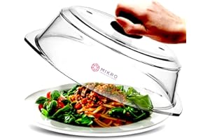 MIKRO INNOVATIONS Cubierta alta de vidrio para microondas | Tapa de vidrio transparente resistente 100% segura para alimentos, sin BPA con mango de silicona de fácil agarre, apto para lavavajillas para una fácil