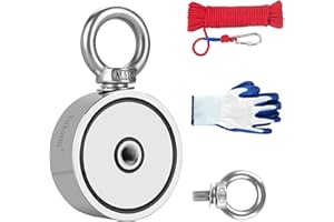 Wukong 250KG Super Starker Doppelseitig Magnet Fishing Kit Neodym Ösenmagnet Fischen Magnetangeln Neodymium Magnet Fischen Set Magnet mit 2 Öse zum Fischen Bergemagnet Ø 67mm mit 20m Seil Handschuhen