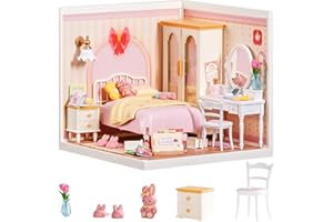 Rolife DIY Miniaturhaus Bausatz – Lovely Pink Bedroom, Super Creator Modellbausatz, Puppenhaus für Sammelfiguren, Weihnachts- und Geburtstagsgeschenk für Erwachsene