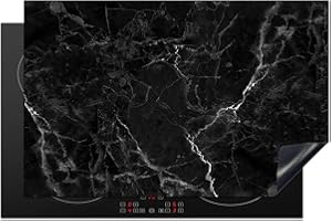 KitchenYeah© Copri Piano Cottura Induzione 80x52 cm Coprifornelli Fornello Proteggi Tutto per la Cucina Fornelli Nero - Bianco - Marmo
