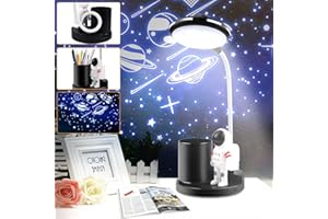 FWIULL Schreibtischlampe Kinder, Sternenhimmel Projektor LED Nachttischlampe 360° Verstellbar Schwanenhals Leselicht Helligkeit kann Angepasst Werden mit Stifthalter kinderzimmer Tischlampe Kind Geschenke
