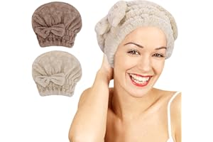 Unaone 2 Stück Mikrofaser Haarhandtuch, Haartrocknungstücher Handtuch, Haarturban-Schnell Trocknend, Hüpfmütze-Super Saugfähig, Haarwickel Handtücher Kopftuch Weich für Dickem/Langem Haar
