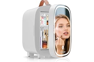 Enventor Mini Lodówka 4L, Lodówka na Kosmetyki z Lustrem z Regulowanym Oświetleniem LED, AC+12V DC, Chłodziarka i Podgrzewacz do Sypialni, Domu, Samochodu/Pielęgnacji Skóry i Jedzenia, Biała