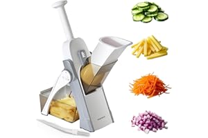 SupMaKin Mandoline de Cuisine Safety Slicer Manuelle Multifonction Tous Coupe Légumes Lame en acier inoxydable, Julienne, Cubes, Fcoupe Patate Frite carotte, Euroshopping - Gris