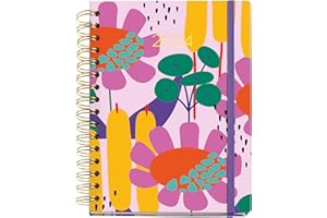 Miquelrius - Agenda Anual 2024 Semana Vista, Tamaño 155 x 213 mm (similar A5), Cubierta rígida, Encuadernación espiral, Cierre con goma, Multilingüe, Catalina Aguirre, Flores con stamping oro