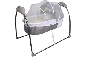 RainWeel Elektrische Babywiege Automatik schaukel Elektrische Intelligenter Schaukelwiege mit Musik Bett 5-Gang mit Matratze mit Schaukelfunktion 18KG (Grau)