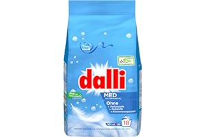 ‎DALLI dalli med Vollwaschmittel-Pulver I 18 Waschladungen I speziell geeignet bei Allergien und empfindlicher Haut | weiße Wäsche | 1,215 kg