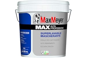 MAXMEYER Pittura lavabile MAX A+ alta professione"Nuova Formula 2019" idropittura mascherante professionale bianca al alto potere riempitivo 14 lt. Max Meyer