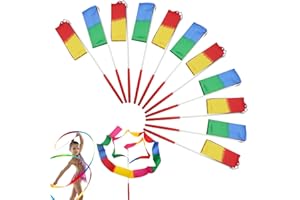 POPAPIE 12 Pièces Rubans de Danse,Ruban de Gymnastique Rythmique,Ruban Gymnastique Enfant Arc-en-Ciel avec Bâton pour Enfant Entraînement Spectacle de Talent Danse Artistique (2m)