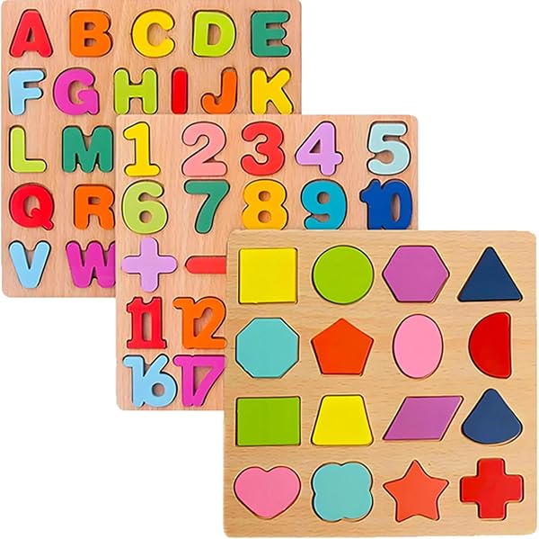 Wooden Puzzles for Toddlers 3-5, Boys & Girls, Montessori Toddler | 3 in 1 Wooden Puzzle, Alphanumeric Graphics Cognitiv