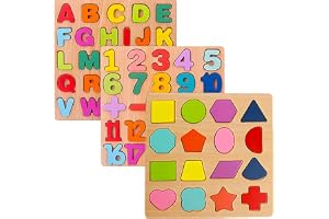 Wooden Puzzles for Toddlers 3-5, Boys & Girls, Montessori Toddler | 3 in 1 Wooden Puzzle, Alphanumeric Graphics Cognitive, for toddlers 3-5 make, natural wood, gift for a birthday