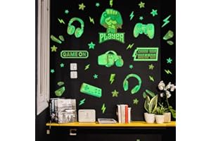 ANHUIB Wall Stickers Game, Wall Stickers for Children's Room, Boy, Gamer Controller, Luminous Wall Stickers, Video Game Light Stickers, Gaming Sayings, Bedroom, Gift Pack of 36