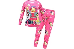 Temolie Roblox Pajama Set for Boys Kids Long Sleeve Game Sleepwear Girls Pink Tops and Pant