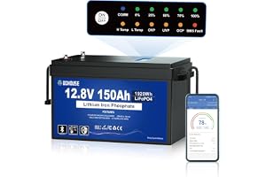 DCHOUSE LiFePO4 litiumbatteri på 12V 150Ah med Bluetooth, lågtemperaturskydd, 4000–10000 cykler, djupcykel-litiumbatteri, per