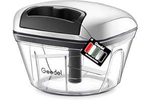 ‎GEEDEL Geedel Zwiebelschneider, 500ML Zwiebel Zerkleinerer mit Seilzug, Gemüseschneider Zerkleinerer Manuell mit Edelstahlklingen, Multizerkleinerer Zwiebelhacker für Gemüse, Obst, Zwiebeln, Nüsse, Knoblauch