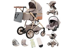 Gcarebb Poussette 3 en 1, Poussettes Citadines Avec Siège Auto, Poussettes Combinée Poignée Réglable en Hauteur Haut Cadre en Aluminium, Poussette canne compacte 0-36kg Paysage