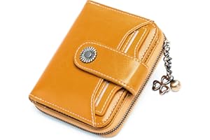 SENDEFN Portafoglio Donna in Vera Pelle di Blocco RFID in Pelle Corto Portamonete per Donna con 8 Scomparti per Carte 2 Finestra di Identificazione,Metallo Pendente e 1 Tasca con Cerniera