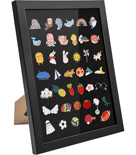 Vetrina per Spille, 35 x 24 x 5 cm Espositore per Badge con Supporto in Legno, Vetrina per Collezionismo Spilla in Legno con Finestra Trasparente, per Medaglie, Badge, Nastri, Spille e Gioielli(Nero
