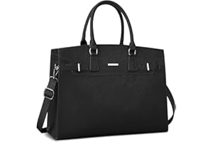 IGOLUMON Torebka damska, na zakupy, duża, czarna, torba na laptopa o przekątnej ekranu 15,6 cala, skóra PU, torba na ramię, torba robocza, wodoszczelna, do biura, pracy, torba nauczyciela, do szkoły