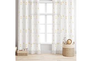 DALINA TEXTIL S.L Dalina Textil - Cortinas Translúcida Infantiles Niño Dos Paneles de 140x260cm- Cortina Visillo Juveniles Bordado de Estrellas para Habitación Sala de Estar 2 Piezas