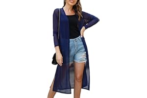 Gyabnw Cardigan Donna Copricostume in Chiffon Giacca Leggera Estiva Lungo Coprispalle Aperto Anteriore Manica Lunga Scialle Vestire Cover Up Bikini Beachwear Sexy Elegante per Party Vacanze