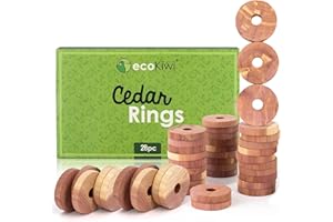 ecoKiwi Moth Repellent for Wardrobes Cedar Rings - 28 Pack - Natural & Sustainable Moth Killer for Wardrobe - Anti Moth Products Wardrobe - Moth Repellent for Clothes - Mothballs with Sandpaper