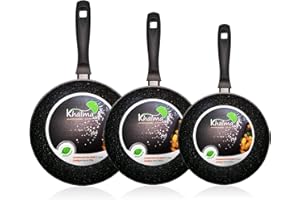 WECOOK Khalma Set Juego 3 Sartenes inducción 20-24-28cm Aluminio, Antiadherente Piedra ecológico sin PFOA, Apta Todas Las cocinas, vitroceramica, Gas, Lavavajillas