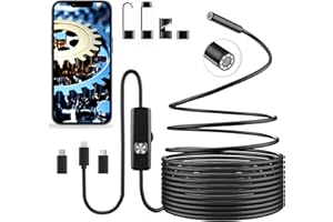 Vexloria Endoscopio endoscopio Camara de inspeccion – 3 en 1 USB cámara endoscópica con Cable semirrígido, IP67 Impermeable, sonda 8 mm, 8 LED, para Android/iPhone, sin WiFi, 5M