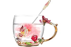 OEAGO Christmas Gifts for Her Women, Tea Cups Butterfly Flower Enamel Mug, Secret Santa Gifts for Women, Mum Christmas Gifts for Valentines Day Christmas Mothers Day