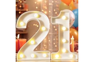 VIMLITS 8.8" Decorative LED Light Up Numbers, Marquee Numbers Lights for 21st Birthday Decorations, Lighted Number Sign for Birthday Party Night Lights Anniversary Backdrop Home Decor, White Number 21