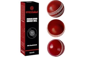 ONEGlobal Cricketball aus Premium-Leder, 100 % handgefertigt, 156 g, 4-teilige Konstruktion und hochwertiges gegerbtes Leder, ideal für Liga-Spiele, Turniere, Netzübungen (3er-Pack, rot)