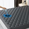 Kmall Waterproof Mattress Protector, Queen Size Mattress Pad Noiseless with Deep Pocket 8"-21" Depth, Soft & Breathable Cooling Bed Mattress Cover Washable for Home, Bedroom, Hotel (Gray)