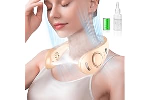 DDKJ Halsventilator mit Wasser, tragbarer Ventilator, Windhals nach oben und unten, Ventilator für den Hals, 4 Geschwindigkeiten, tragbarer Halsventilator, faltbar, Ventoinha von Pescoço-Beige