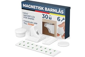 Hoffenbach Magnetic Child Fuse 30 Lock + 6 Keys - Cabinet Fuse and Drawer Fuse without Drilling - Invisible Magnetic Lock - White