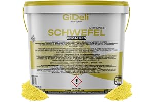 GiDeli Svavelpulver 5 kg i Hink - Hög Renhet 99,9% | Svavelgödsel för jordvård, för kosmetikindustrin, oorganiskt och fint, utan fyllmedel och tillsatser