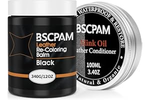 BSCPAM Leather Recoloring Balm & Mink Oil Leather Conditioner kit, Leather Color Repair Kits for Couches, leather Couch paint Scratch Repair for Furniture Car Sofa Shoes Leather Dye-BLACK