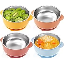 4-teiliges Edelstahl Babygeschirr Mit Saugnapf - Verbrühungsschutz Schalen