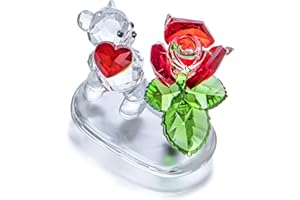 H&D HYALINE & DORA H&D Hyaline&Dora Cristallo amore fiore orso figura vetro ornamento per decorazione regalo accessorio cristallo trasparente con accenti verdi e rossi