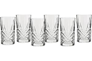 ECHTWERK vasos largos, 6 piezas, 350 ml - vasos highball de cristal resistente, aspecto tallado con estructura en relieve, forma cilíndrica, aptos para lavavajillas, 13,8 x 7,7 cm
