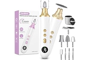 PALATALA Electric Nail File, Cordless Nail Drill Machine 15 Speeds, Professional Pedicure Sets for Feet E File for Acrylic and Gel Nails with LED Light, Portable Nail Files Electric Nail Drill