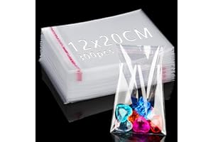 Ziamzra 300 Pièces Sachet Cellophane Transparent 12x20cm avec Bande Collante OPP - Emballage Plastique pour Chocolats, Bijoux, Perles, Biscuits, Bonbons - Cadeau Noël