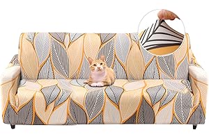 Jaotto Housse de Canapé Extensible 2 Place Couverture Canapé avec Accoudoirs Moderne Couvre Canapé Elastique Universelle Revêtement de Canapé Housse de Protection,Feuille d'orange