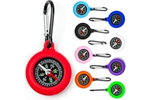 Cveenk 5 Stück Mini Kompass Kinder, Schlüsselhalter mit Kompass und Karabiner, Tragbar Wasserdichter Schlüsselanhänger Compass Anhänger für Outdoor Ferienlager Camping Wandern Reisen