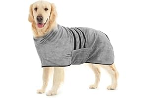 ROYUEXT Hundebademantel, Mikrofaser Bademantel für Mittelgroße Hunde mit Klettverschluss und verstellbarem Schrumpfband, schnell trocknend, saugfähig, für mittelgroße große Hunde, M