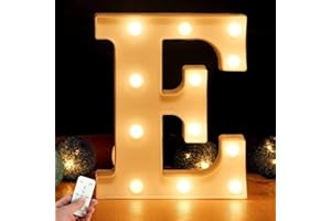 WHATOOK, Lettre LED lumineuse en forme de lettres de l'alphabet avec minuterie sans fil et télécommande à intensité variable pour anniversaire, fête, mariage, vacances, maison, bar (lettre E)