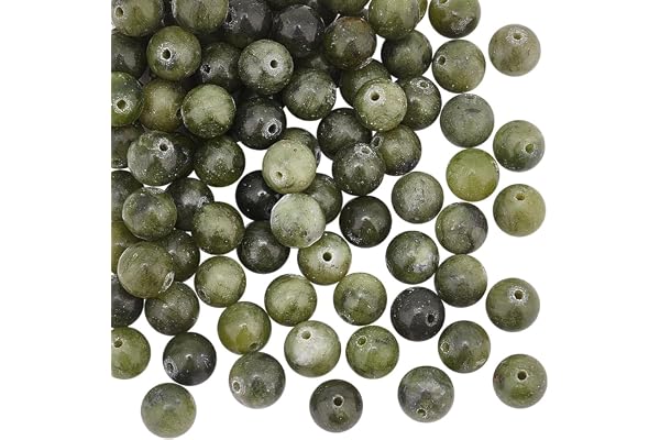 OLYCRAFT 96pcs 8mm Perles de Jade Vert Naturel Perles de Pierre synergies Perles de Jade Vert Chinois avec un trou de 1.1mm pour la fabrication de bracelets colliers et boucles d'oreilles